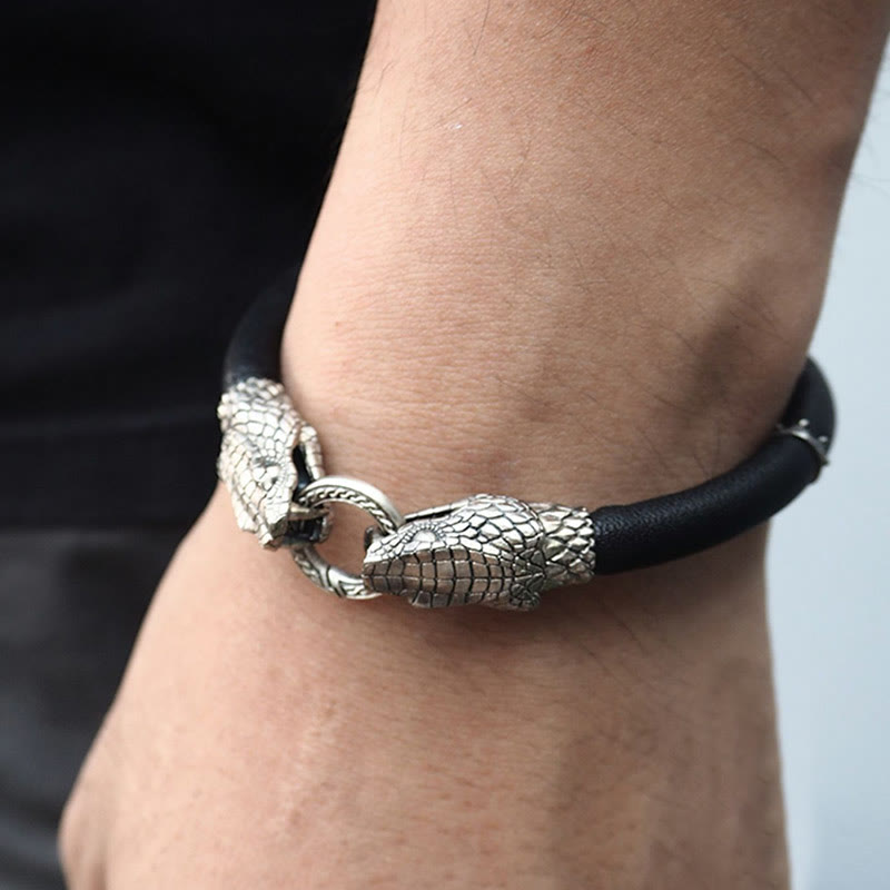 WorldNorse 925 Sterling Silber Wikinger Tiere Lederarmband