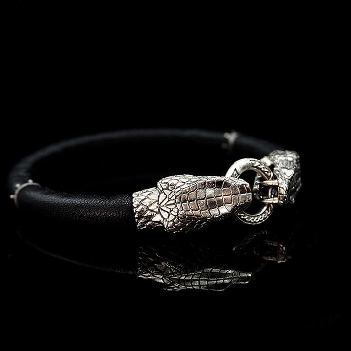 WorldNorse 925 Sterling Silber Wikinger Tiere Lederarmband