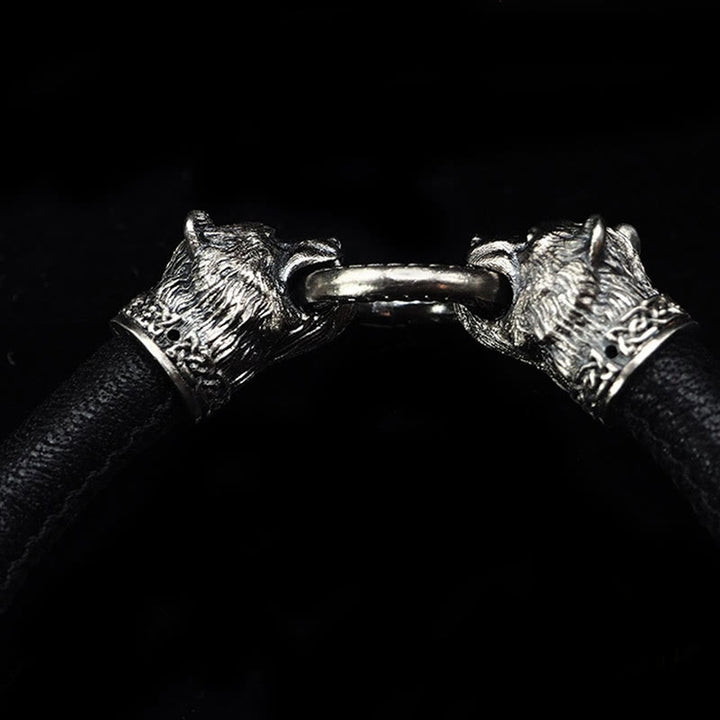 WorldNorse 925 Sterling Silber Wikinger Tiere Lederarmband
