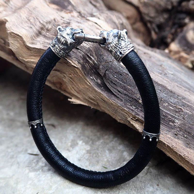 WorldNorse 925 Sterling Silber Wikinger Tiere Lederarmband