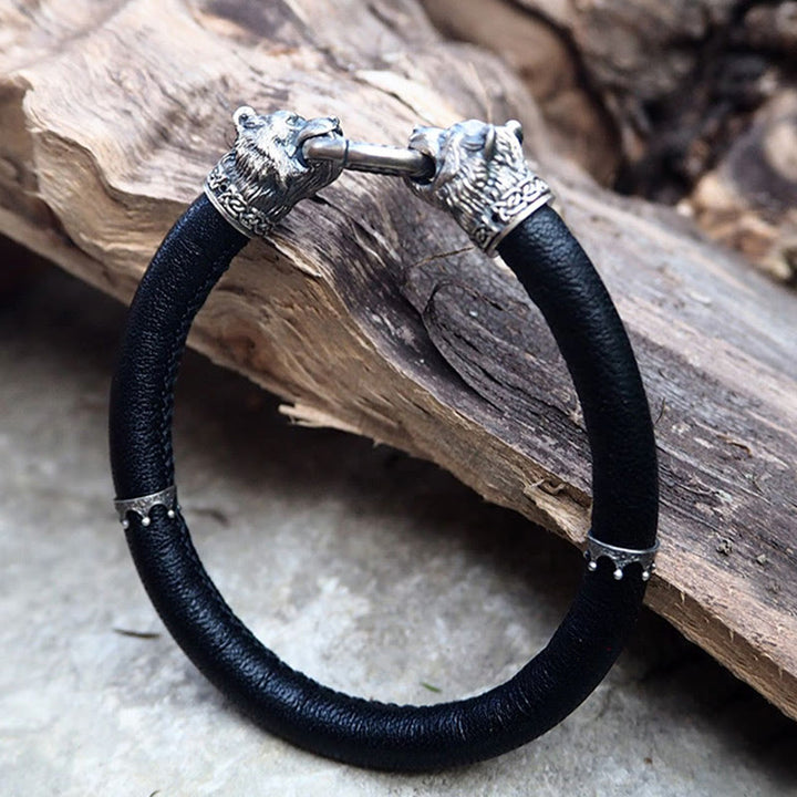 WorldNorse 925 Sterling Silber Wikinger Tiere Lederarmband