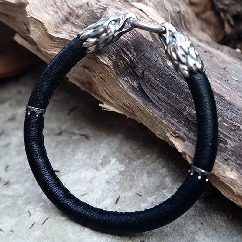 WorldNorse 925 Sterling Silber Wikinger Tiere Lederarmband