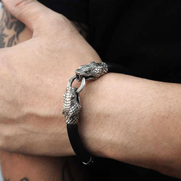WorldNorse 925 Sterling Silber Wikinger Tiere Lederarmband