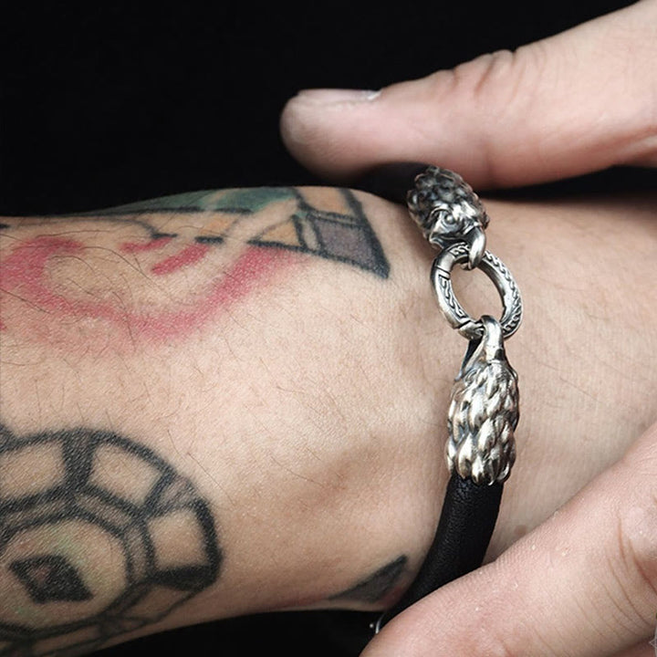 WorldNorse 925 Sterling Silber Wikinger Tiere Lederarmband