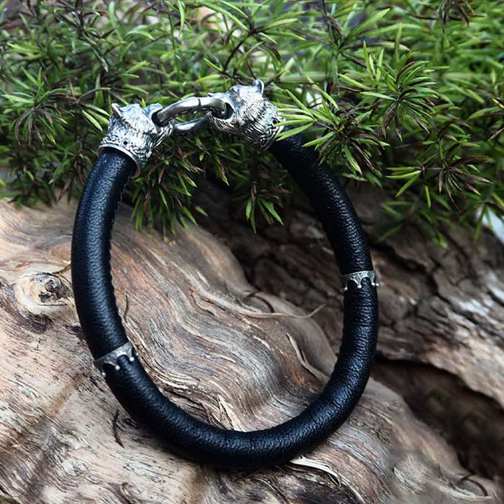 WorldNorse 925 Sterling Silber Wikinger Tiere Lederarmband
