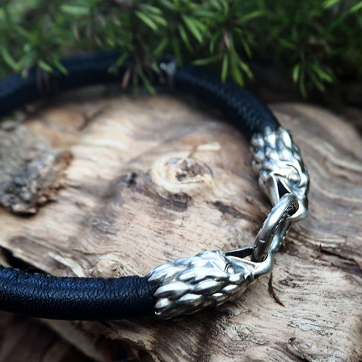WorldNorse 925 Sterling Silber Wikinger Tiere Lederarmband