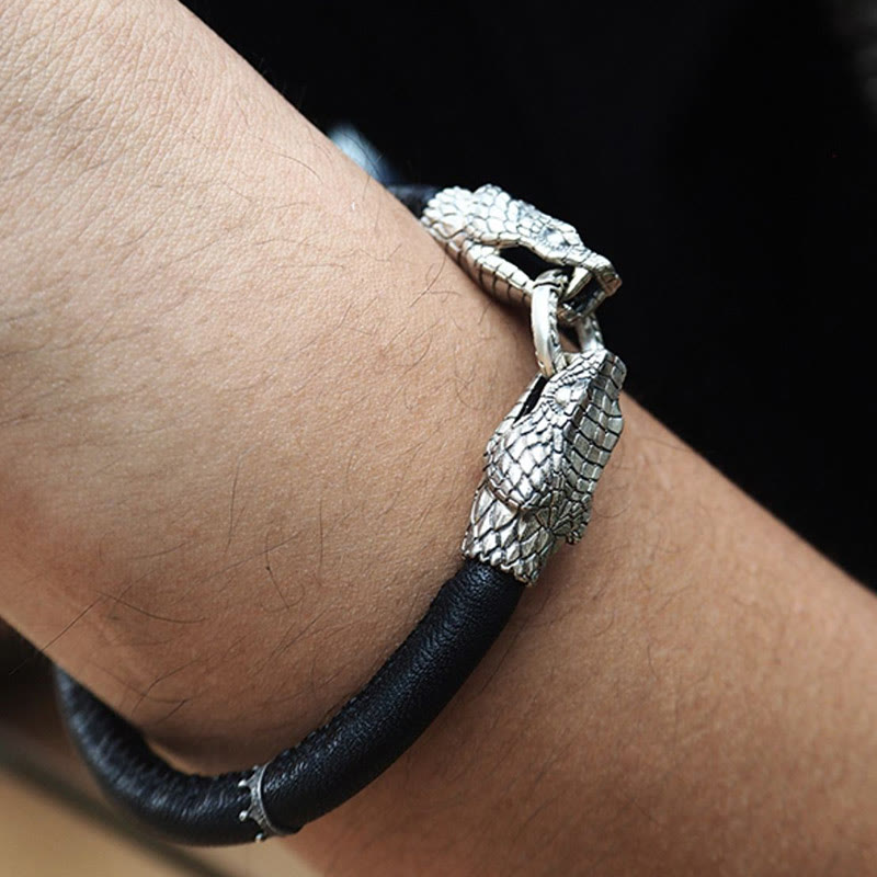 WorldNorse 925 Sterling Silber Wikinger Tiere Lederarmband