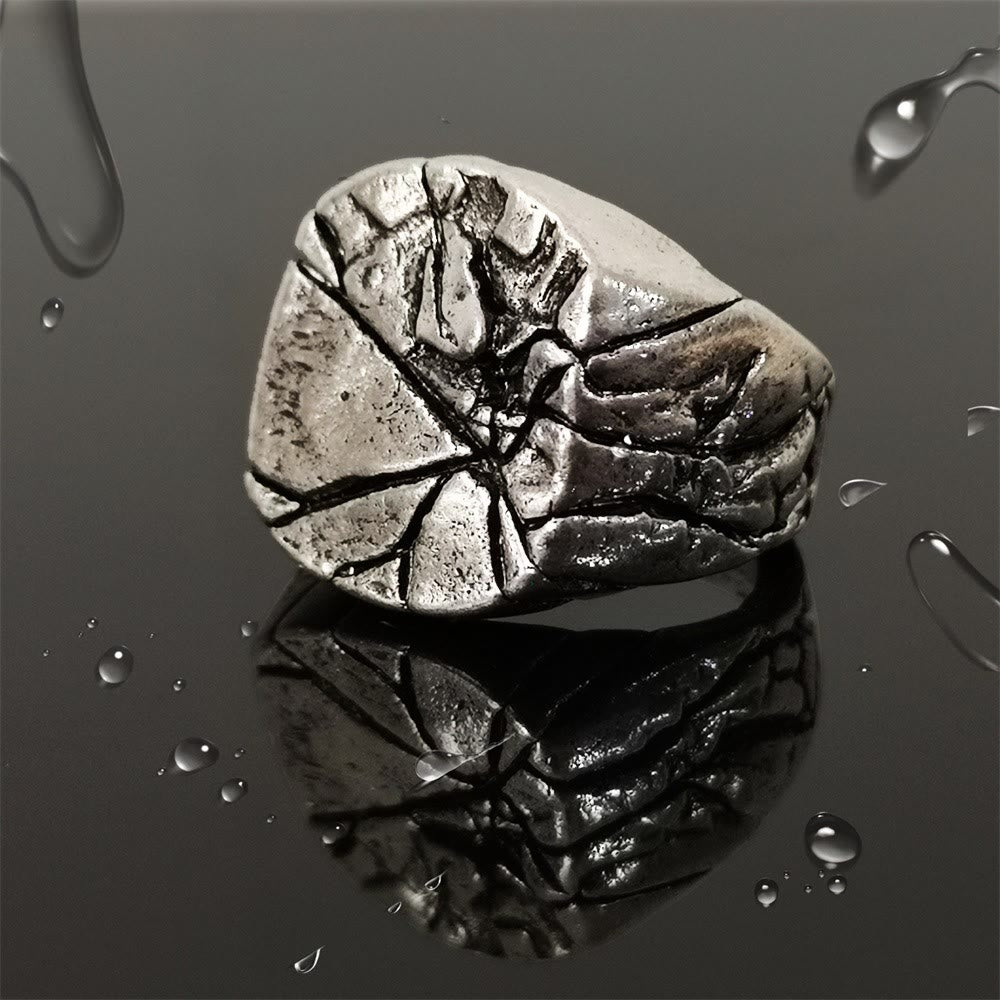 WorldNorse Retro-Ring aus Edelstahl mit rissiger Steinstruktur