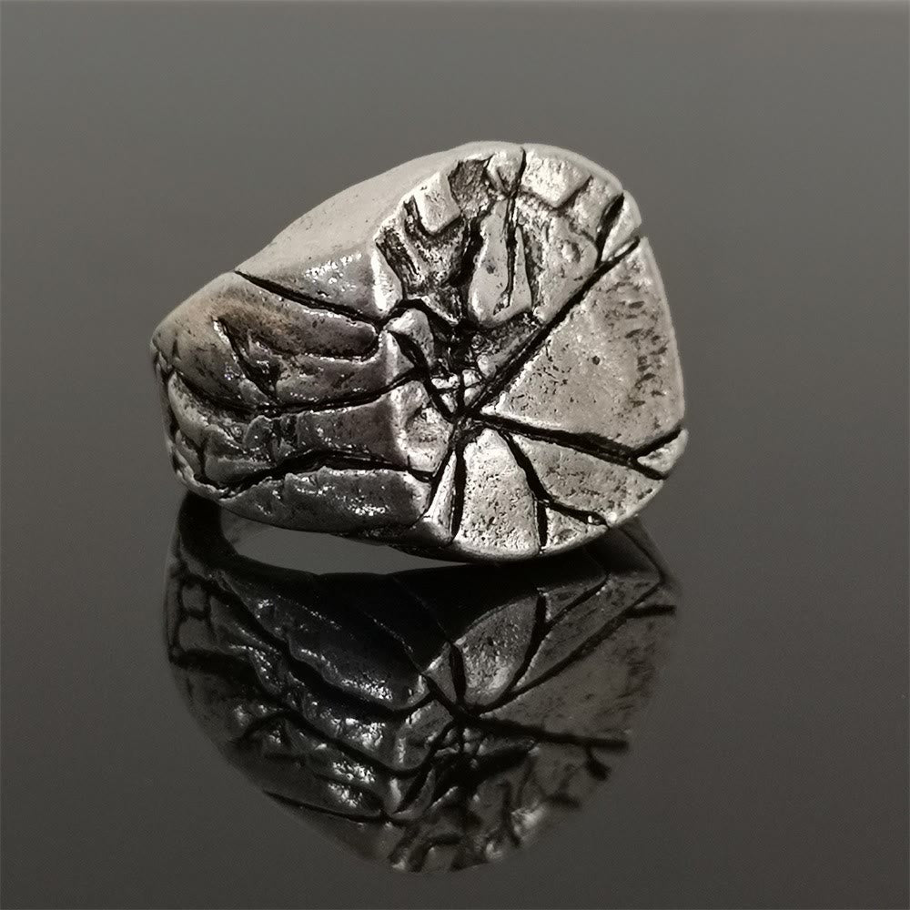 WorldNorse Retro-Ring aus Edelstahl mit rissiger Steinstruktur