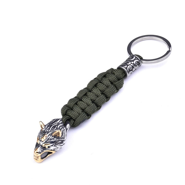 WorldNorse Edelstahl-Paracord-Schlüsselanhänger mit Wolf