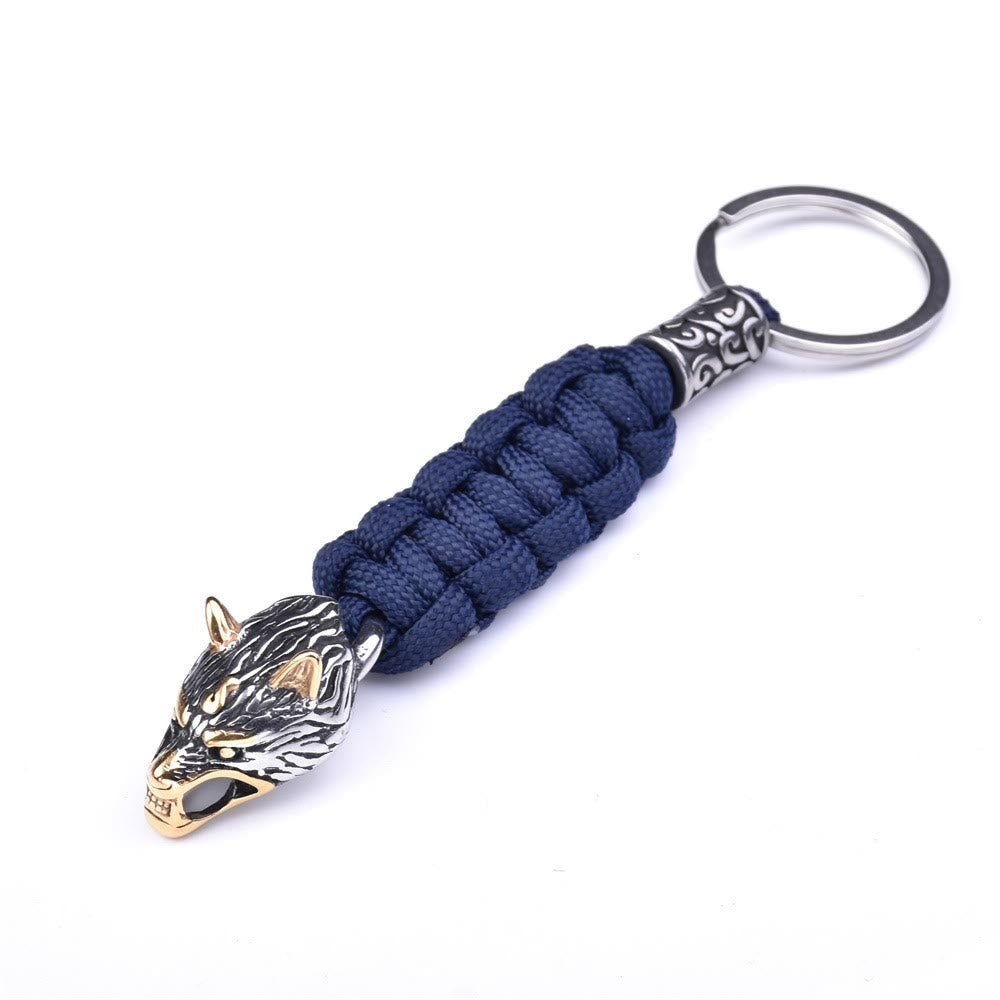 WorldNorse Edelstahl-Paracord-Schlüsselanhänger mit Wolf
