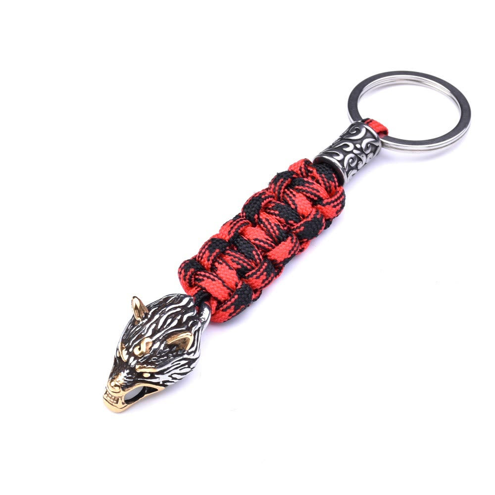 WorldNorse Edelstahl-Paracord-Schlüsselanhänger mit Wolf