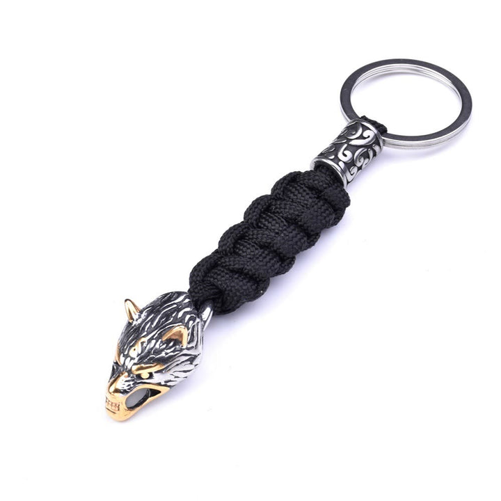WorldNorse Edelstahl-Paracord-Schlüsselanhänger mit Wolf