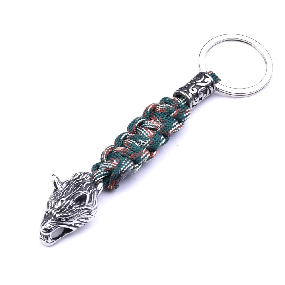 WorldNorse Edelstahl-Paracord-Schlüsselanhänger mit Wolf