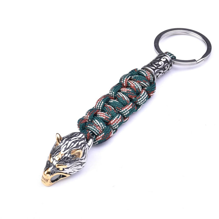 WorldNorse Edelstahl-Paracord-Schlüsselanhänger mit Wolf