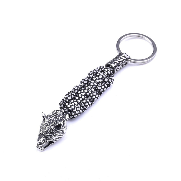 WorldNorse Edelstahl-Paracord-Schlüsselanhänger mit Wolf