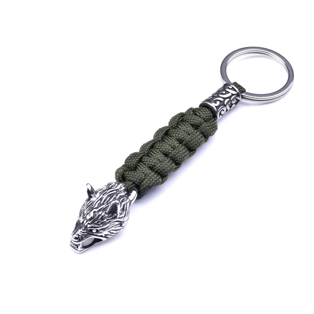 WorldNorse Edelstahl-Paracord-Schlüsselanhänger mit Wolf