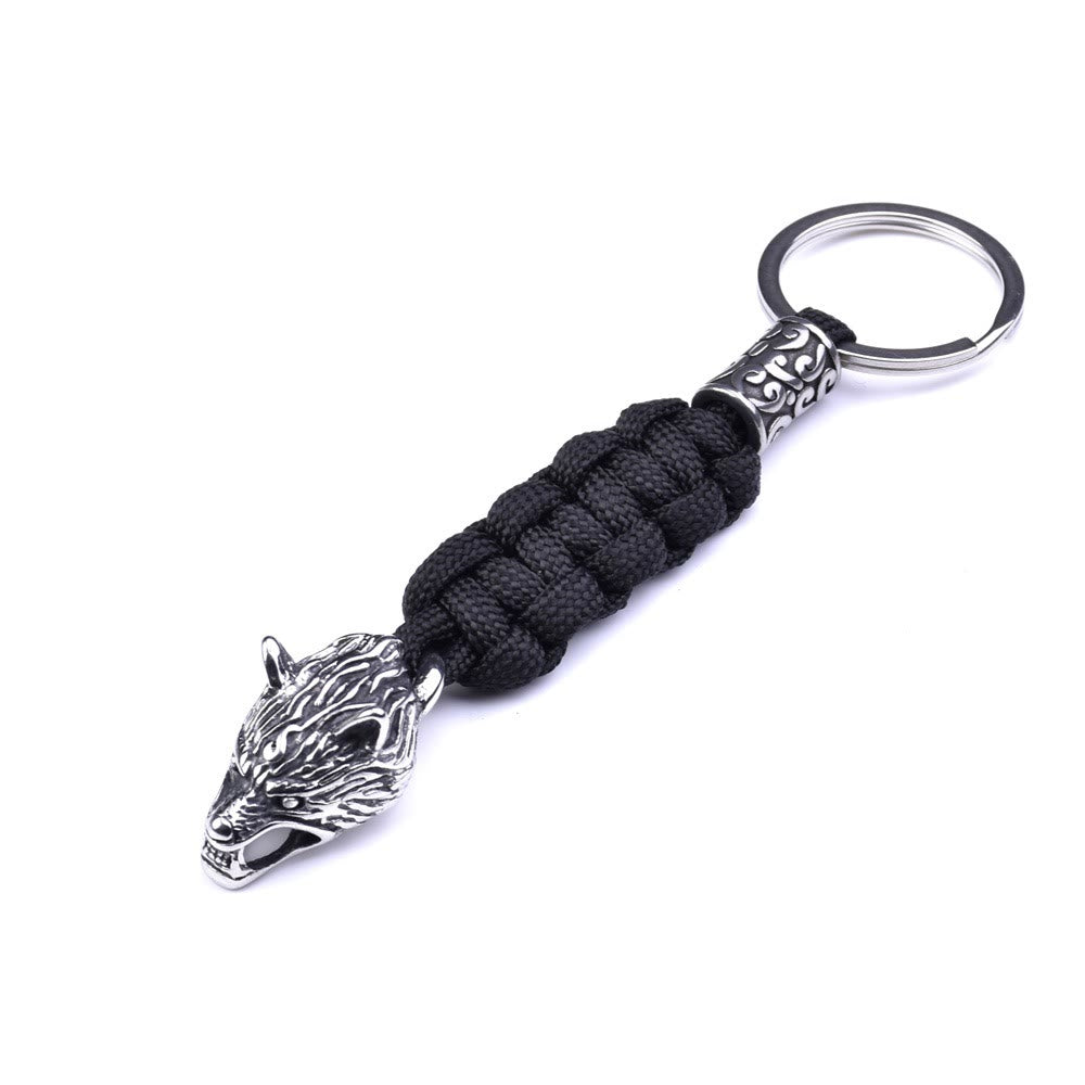 WorldNorse Edelstahl-Paracord-Schlüsselanhänger mit Wolf