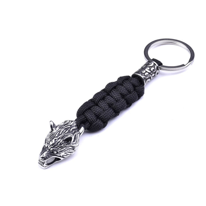 WorldNorse Edelstahl-Paracord-Schlüsselanhänger mit Wolf