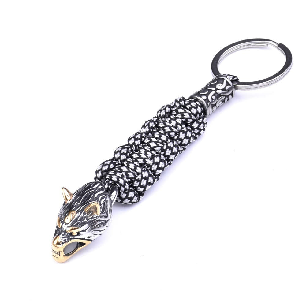 WorldNorse Edelstahl-Paracord-Schlüsselanhänger mit Wolf