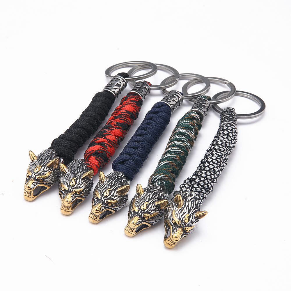 WorldNorse Edelstahl-Paracord-Schlüsselanhänger mit Wolf