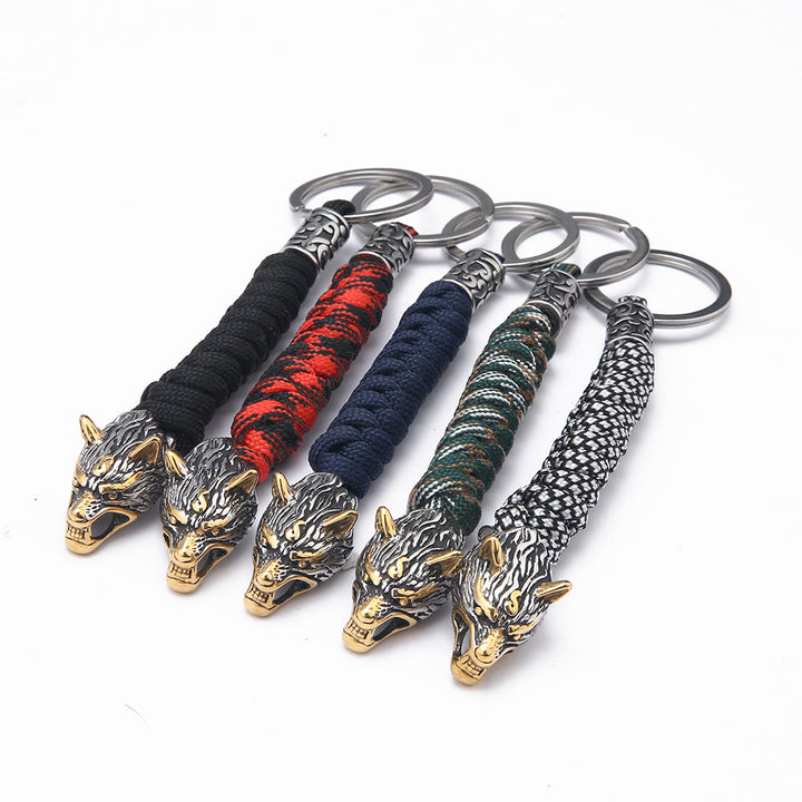 WorldNorse Edelstahl-Paracord-Schlüsselanhänger mit Wolf