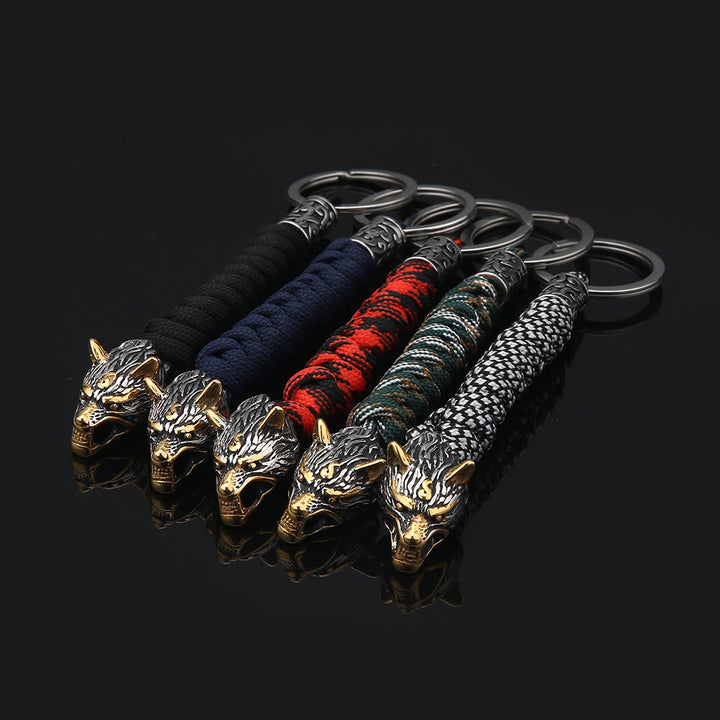 WorldNorse Edelstahl-Paracord-Schlüsselanhänger mit Wolf
