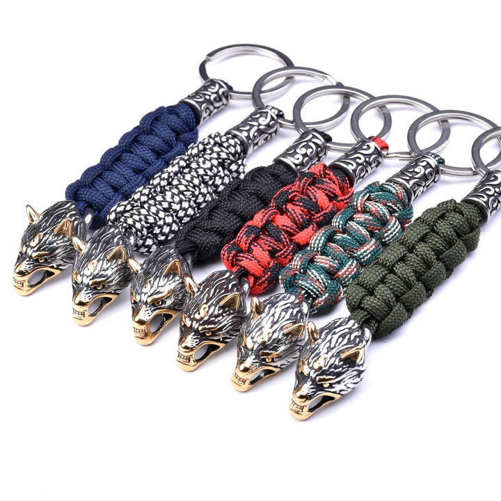 WorldNorse Edelstahl-Paracord-Schlüsselanhänger mit Wolf