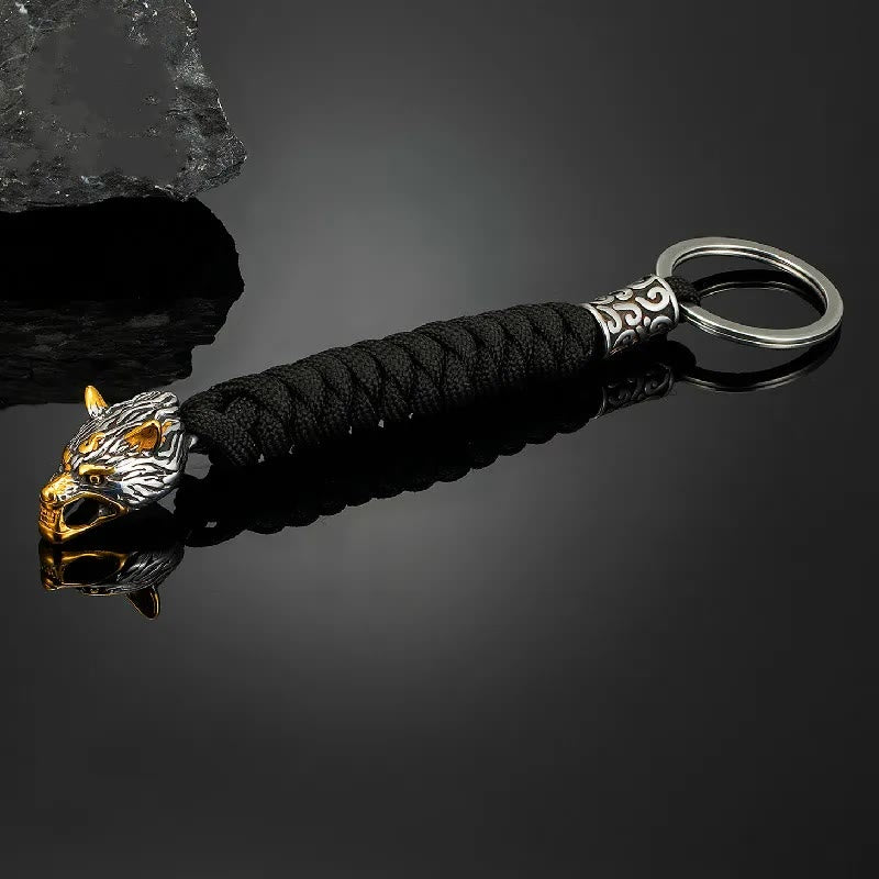 WorldNorse Edelstahl-Paracord-Schlüsselanhänger mit Wolf