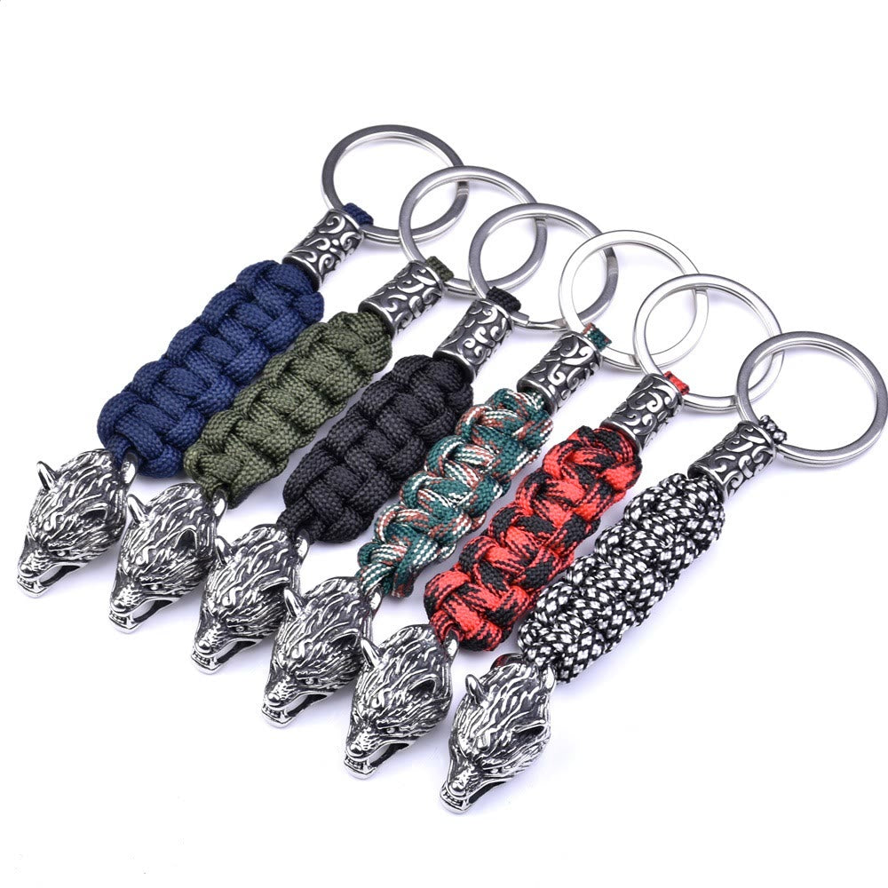WorldNorse Edelstahl-Paracord-Schlüsselanhänger mit Wolf