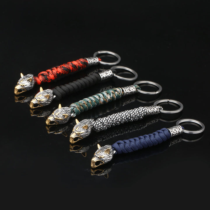 WorldNorse Edelstahl-Paracord-Schlüsselanhänger mit Wolf
