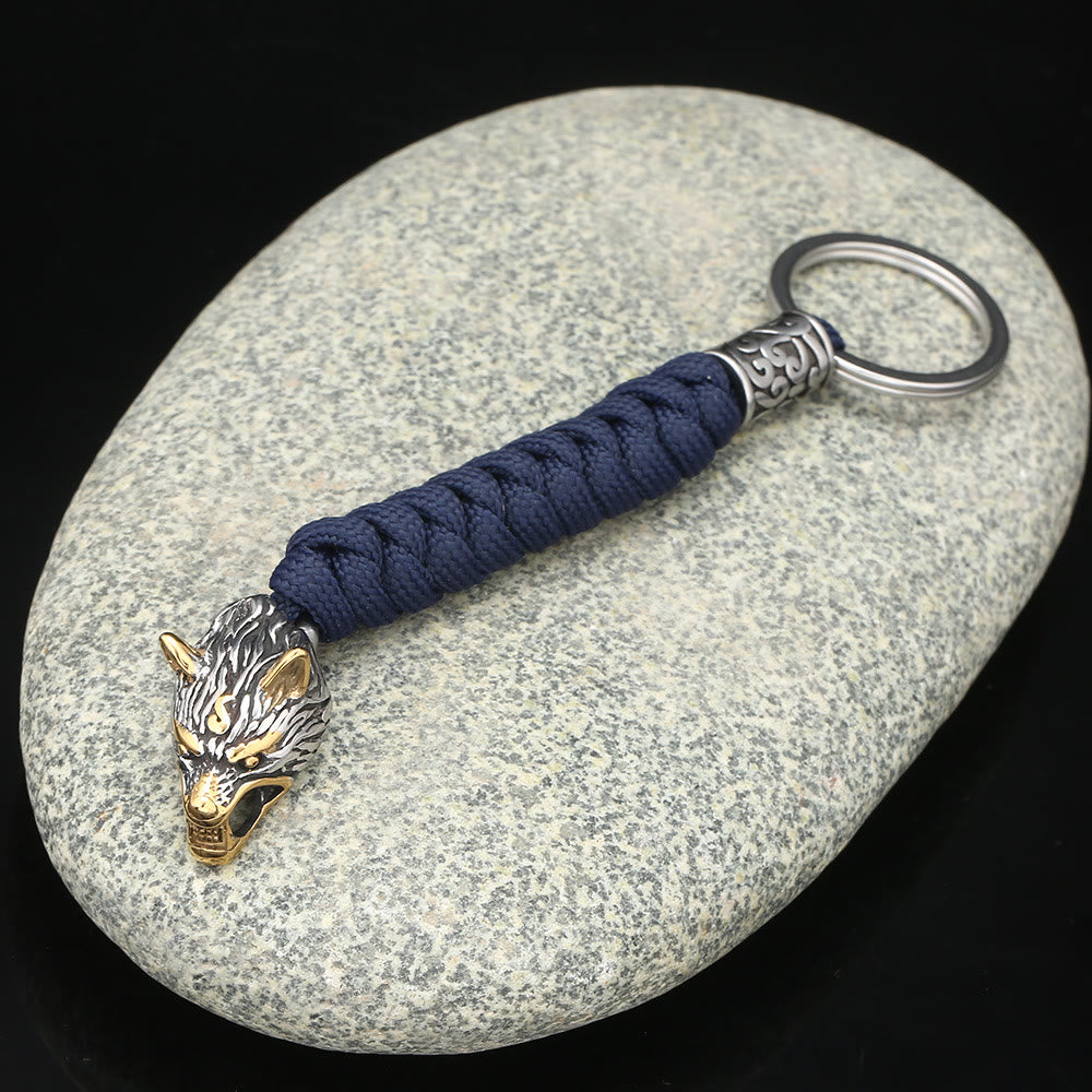 WorldNorse Edelstahl-Paracord-Schlüsselanhänger mit Wolf