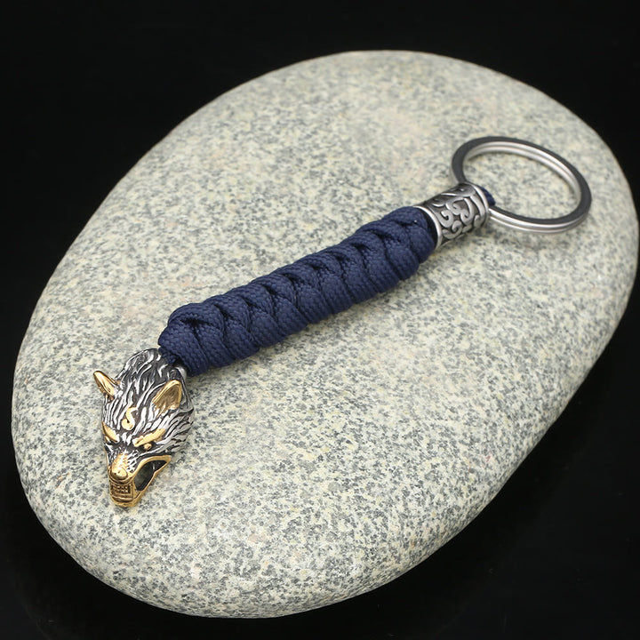 WorldNorse Edelstahl-Paracord-Schlüsselanhänger mit Wolf