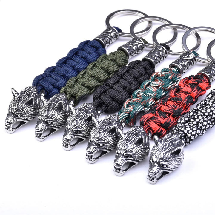 WorldNorse Edelstahl-Paracord-Schlüsselanhänger mit Wolf
