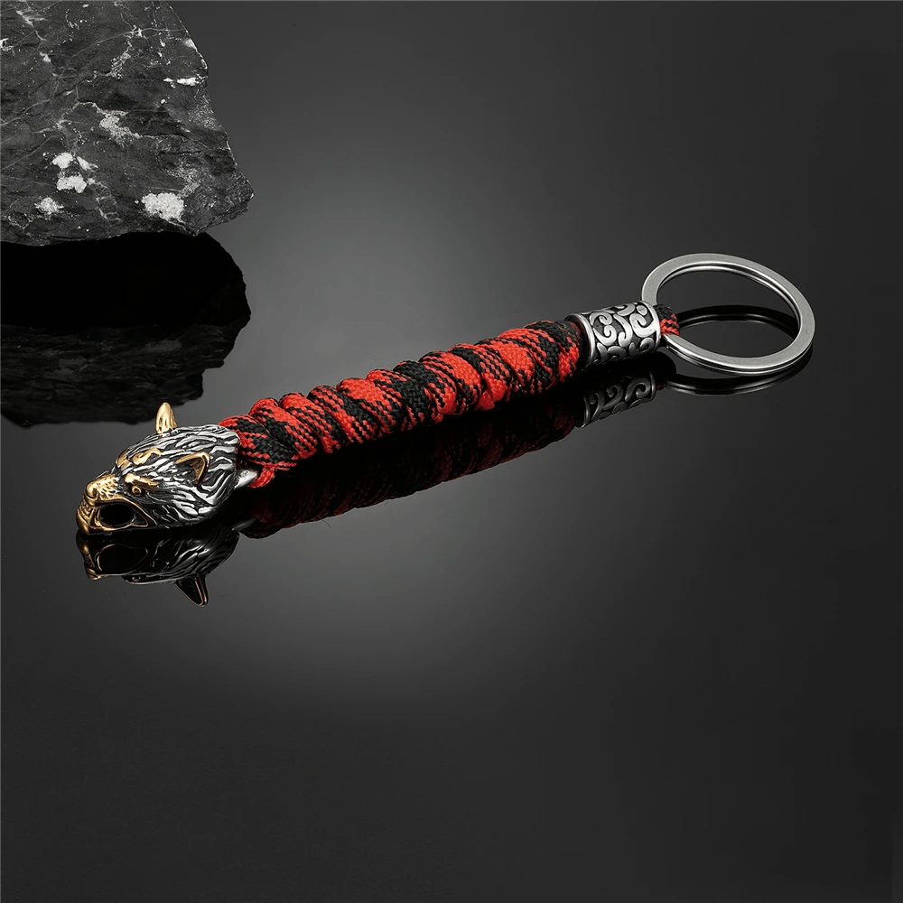 WorldNorse Edelstahl-Paracord-Schlüsselanhänger mit Wolf
