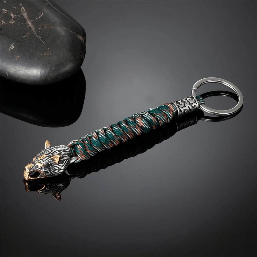 WorldNorse Edelstahl-Paracord-Schlüsselanhänger mit Wolf