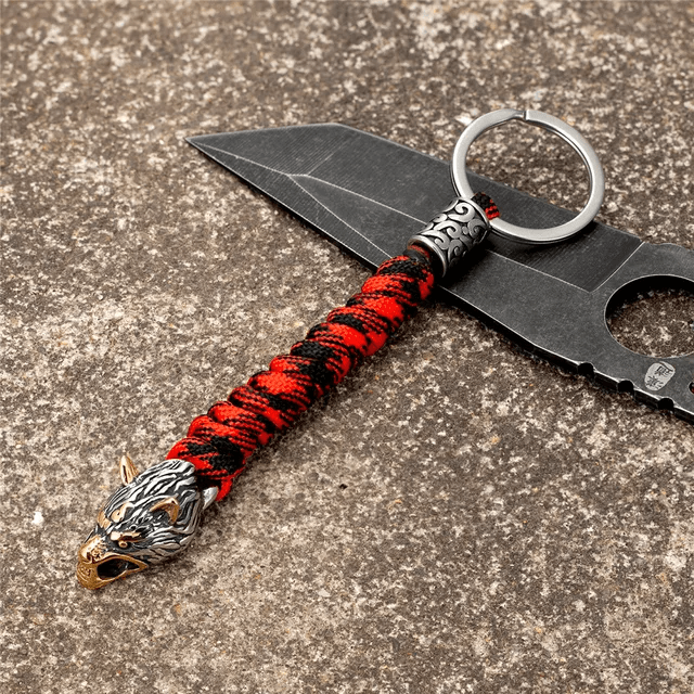 WorldNorse Edelstahl-Paracord-Schlüsselanhänger mit Wolf