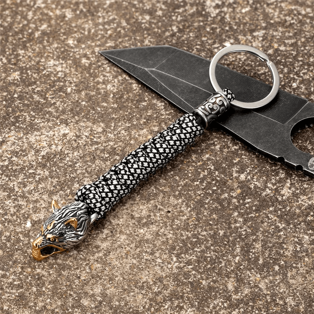 WorldNorse Edelstahl-Paracord-Schlüsselanhänger mit Wolf