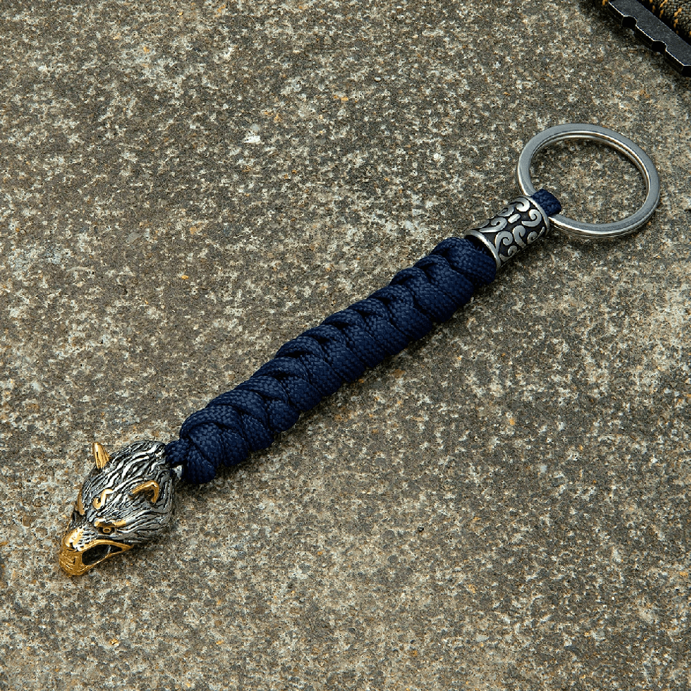 WorldNorse Edelstahl-Paracord-Schlüsselanhänger mit Wolf