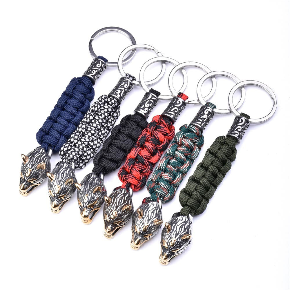 WorldNorse Edelstahl-Paracord-Schlüsselanhänger mit Wolf