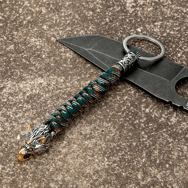 WorldNorse Edelstahl-Paracord-Schlüsselanhänger mit Wolf