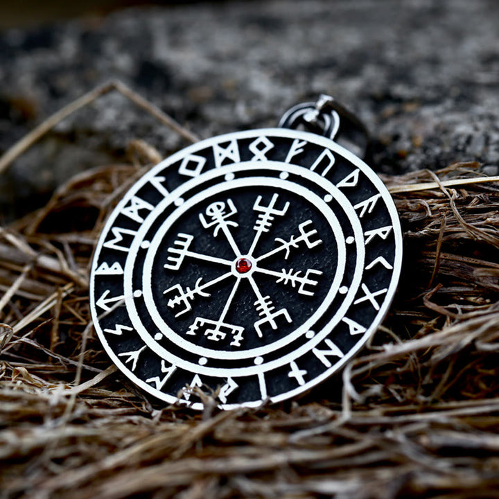 WorldNorse Vegvisir Rote Zicron Kompass Halskette