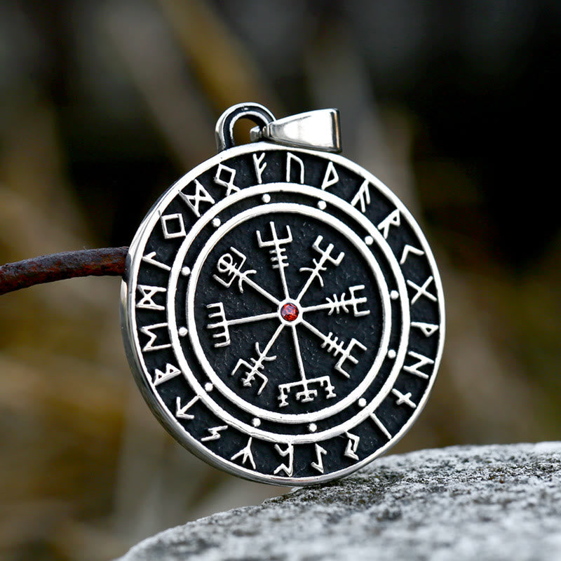 WorldNorse Vegvisir Rote Zicron Kompass Halskette