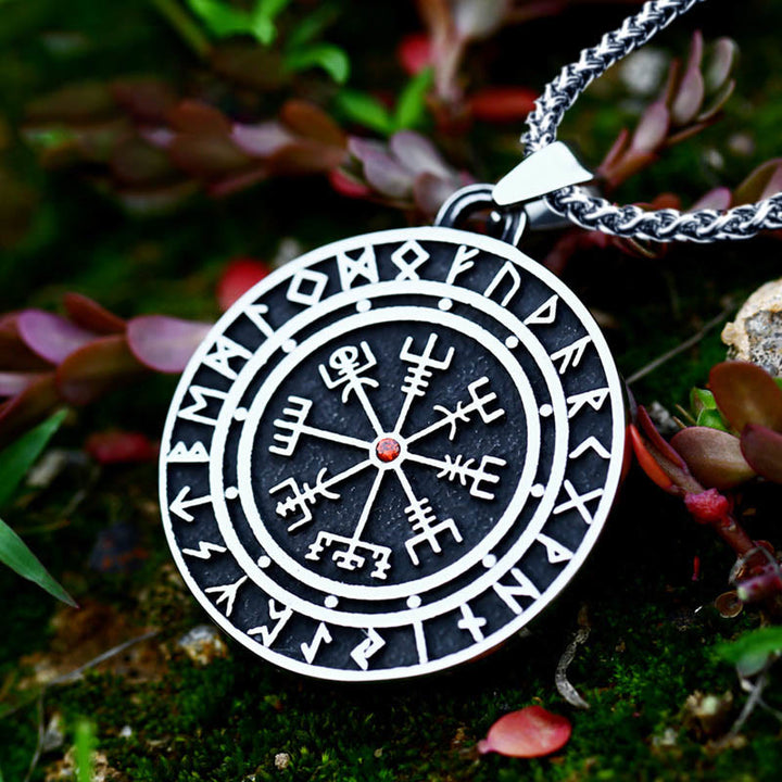 WorldNorse Vegvisir Rote Zicron Kompass Halskette