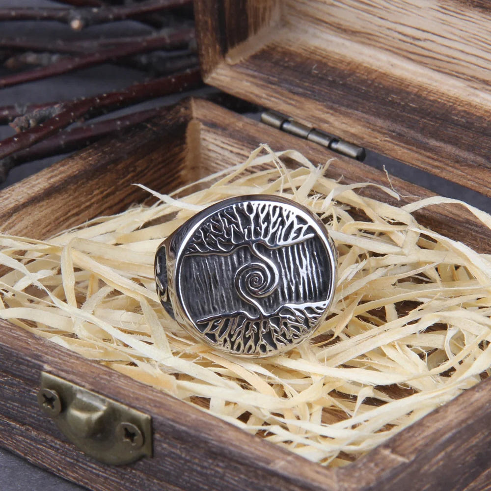 WorldNordischer Ring mit dem dreifachen Horn von Odin, Yggdrasil