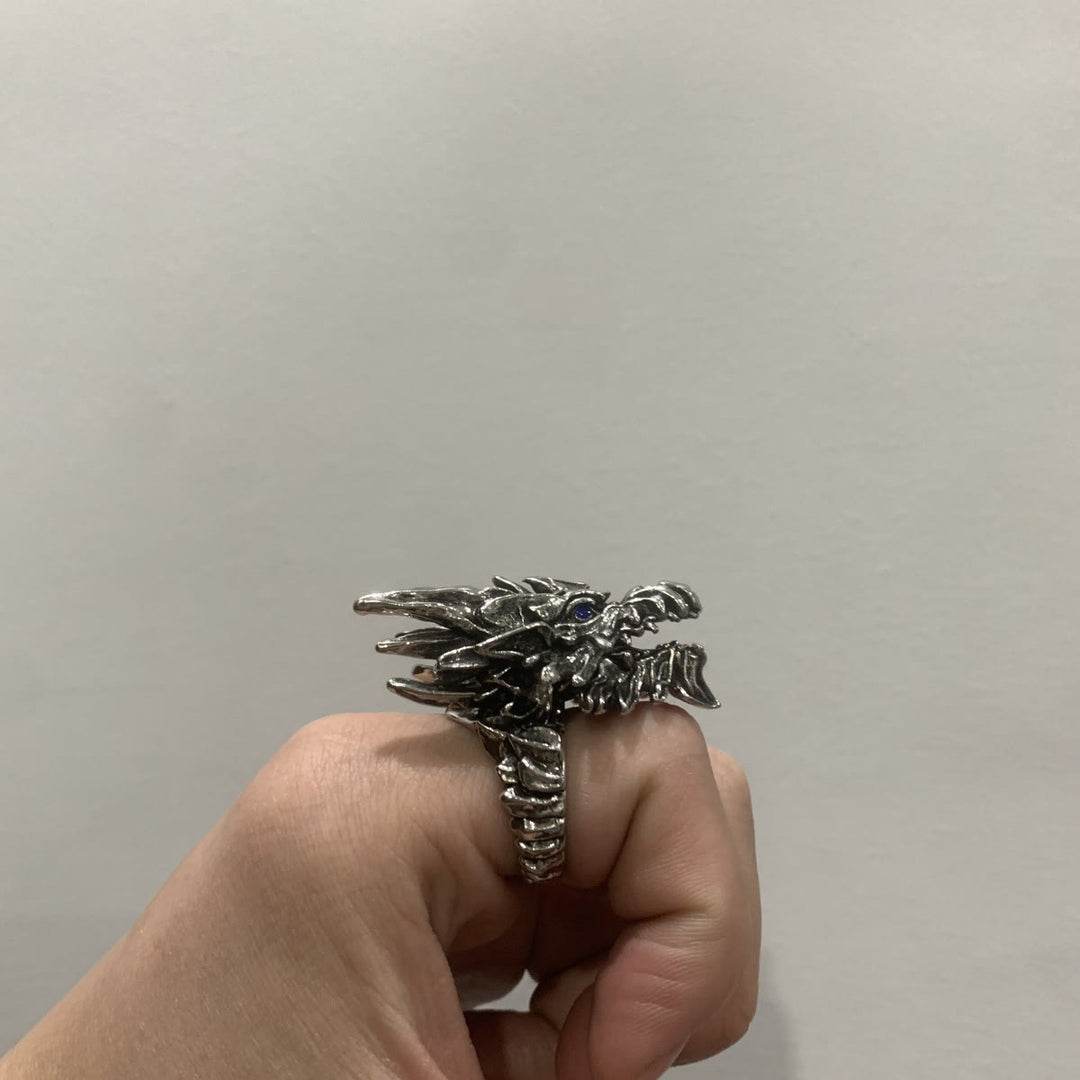 WorldNorse Retro-Ring aus Stahl mit Drachenkopf, verstellbar