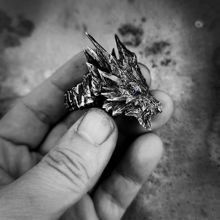 WorldNorse Retro-Ring aus Stahl mit Drachenkopf, verstellbar