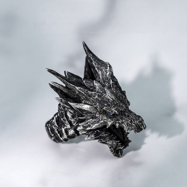 WorldNorse Retro-Ring aus Stahl mit Drachenkopf, verstellbar