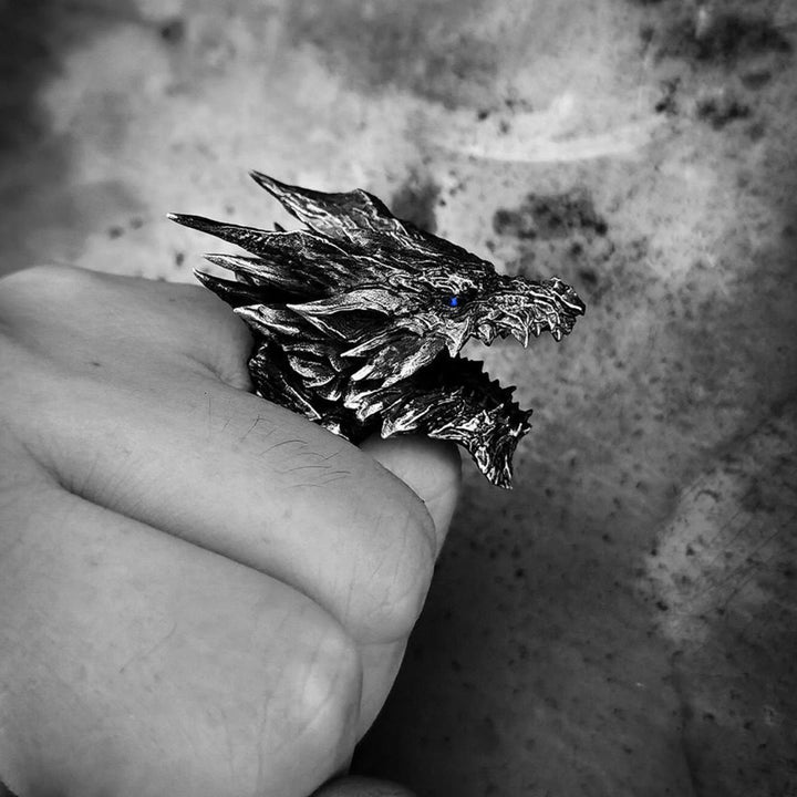 WorldNorse Retro-Ring aus Stahl mit Drachenkopf, verstellbar