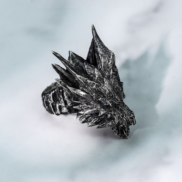 WorldNorse Retro-Ring aus Stahl mit Drachenkopf, verstellbar